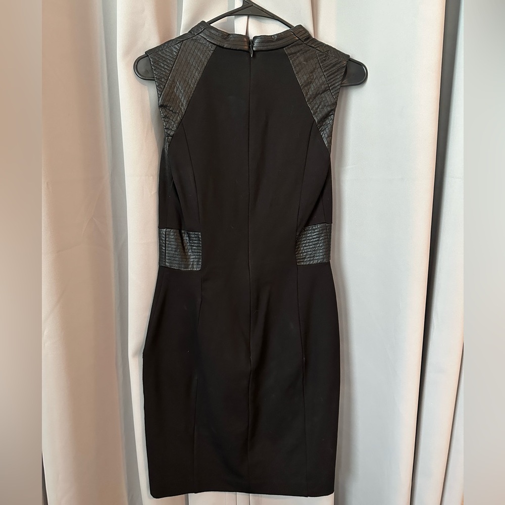 Bebe Vegan Leather Trimmed cocktail dress